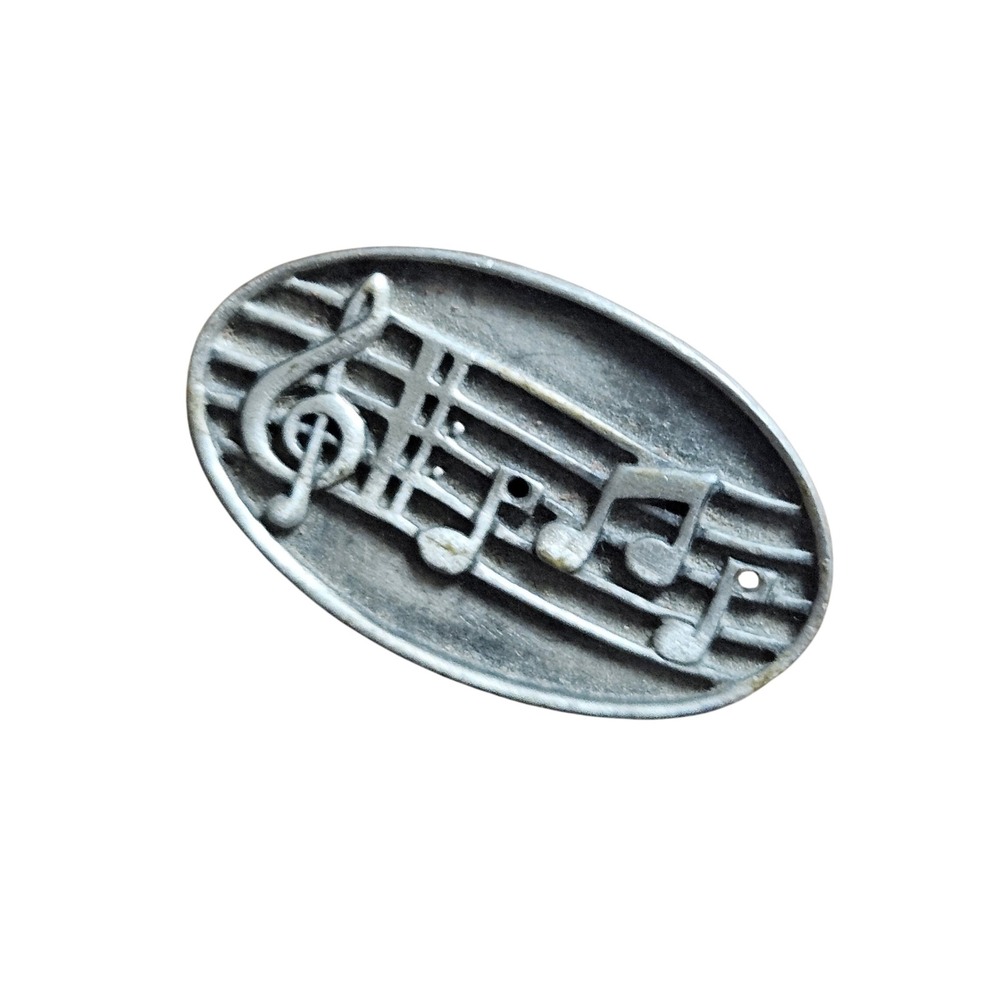 Vintage JJ Jonette Pewter Music Notes Brooch Treble Clef Oval Silver Tone Pin